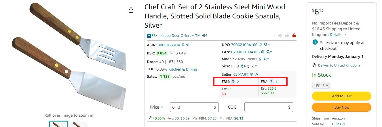 Seller Assistant App displays the number of FBA and FBM sellers 