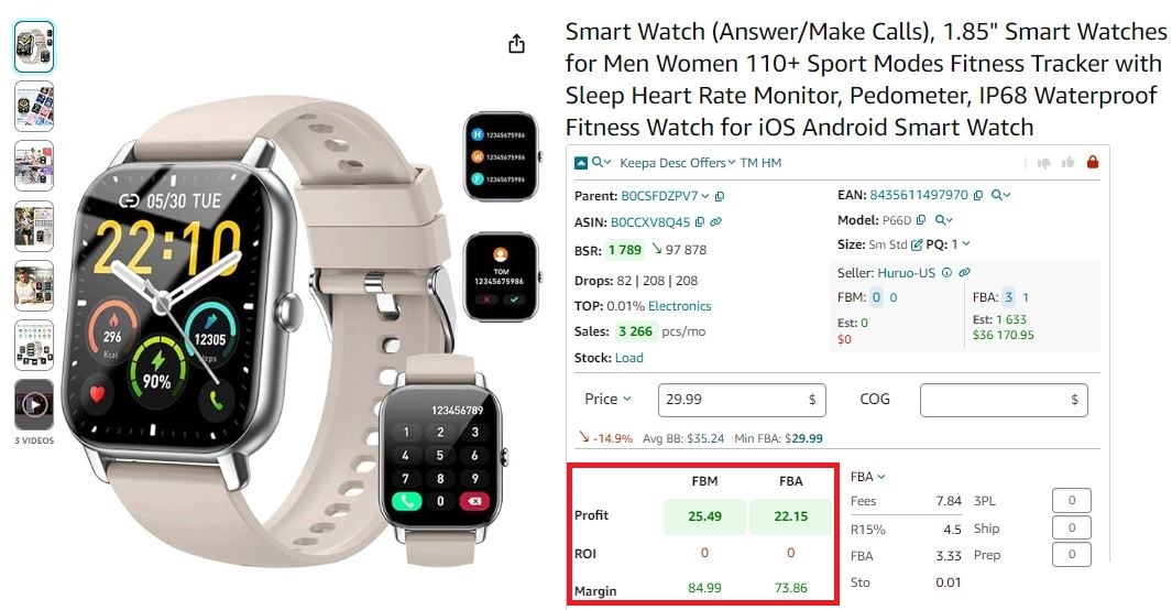Seller Assistant App’s FBA&FBM calculator shows profit, ROI, and margin