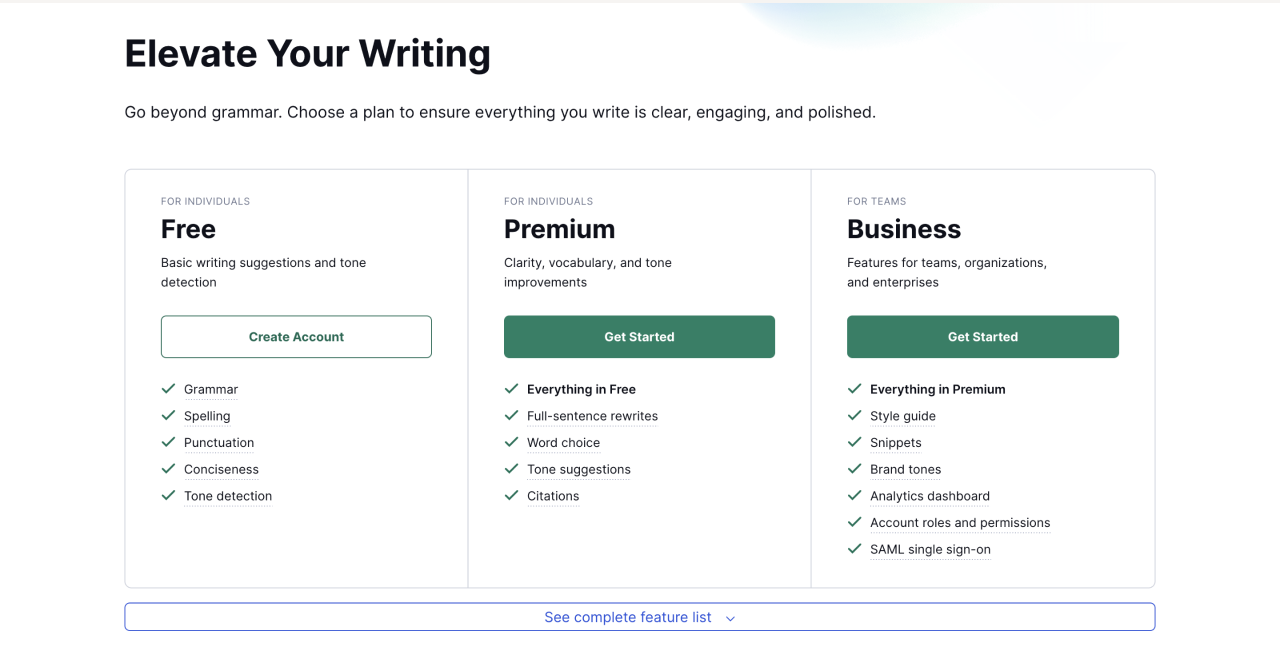 How to show your value proposition on the SaaS pricing page? Grammarly pricing page design