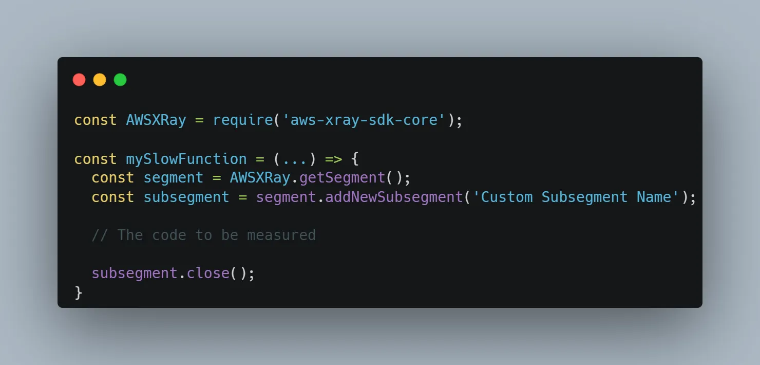 A code snippet showing an example of custom subsegments