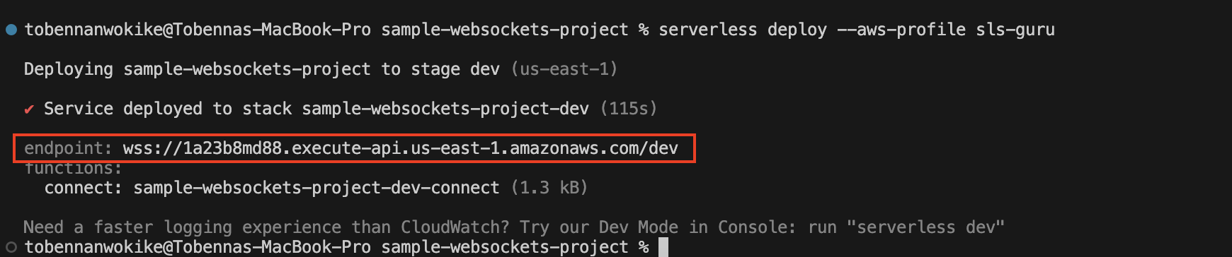 Image showing successful deployment of AWS service