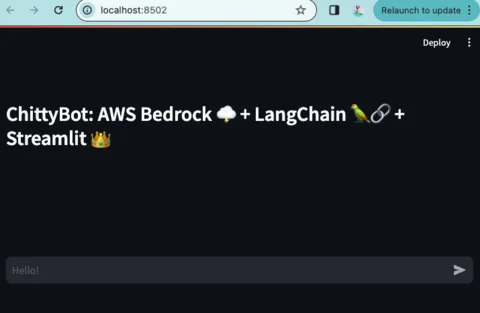 User interface of ChittyBot with AWS Bedrock, LangChain, and Streamlit.