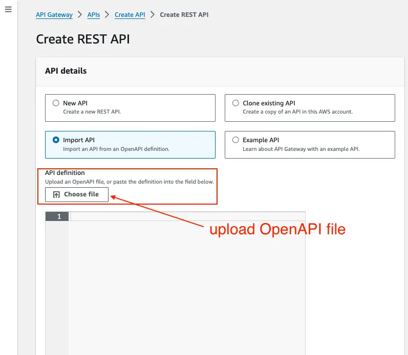 Image showing the Create REST API page