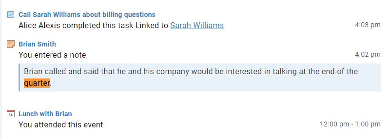 Searching for keywords in the CRM