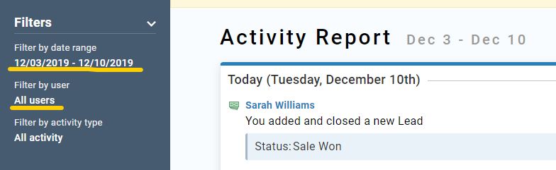 Filtering your Activity Report