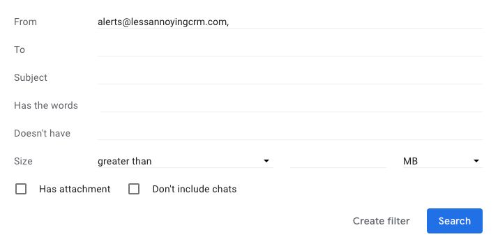 Filtering your Gmail emails for your LACRM alerts