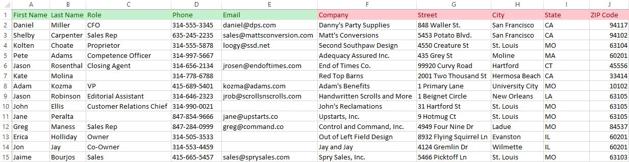 Importing spreadsheet screenshot