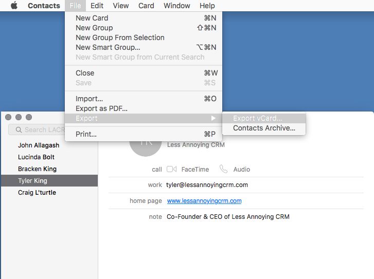 Exporting Mac Contacts
