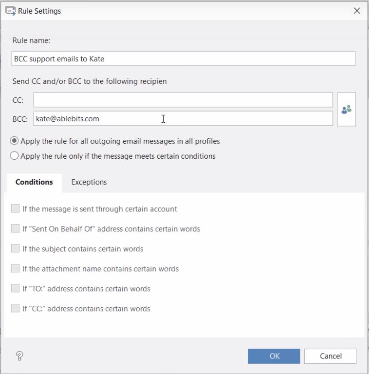 Auto-BCC with Outlook using AbleBits