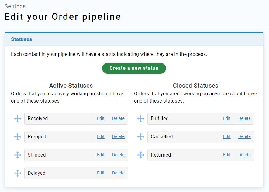 Customizing statuses and pipeline fields