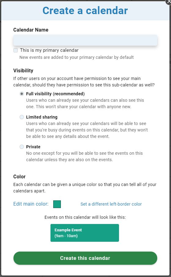 Creating subcalendars in Less Annoying CRM