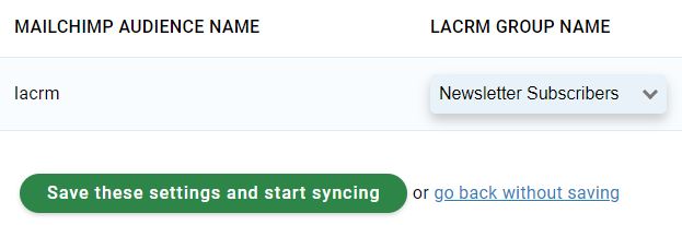 MailChimp List syncing