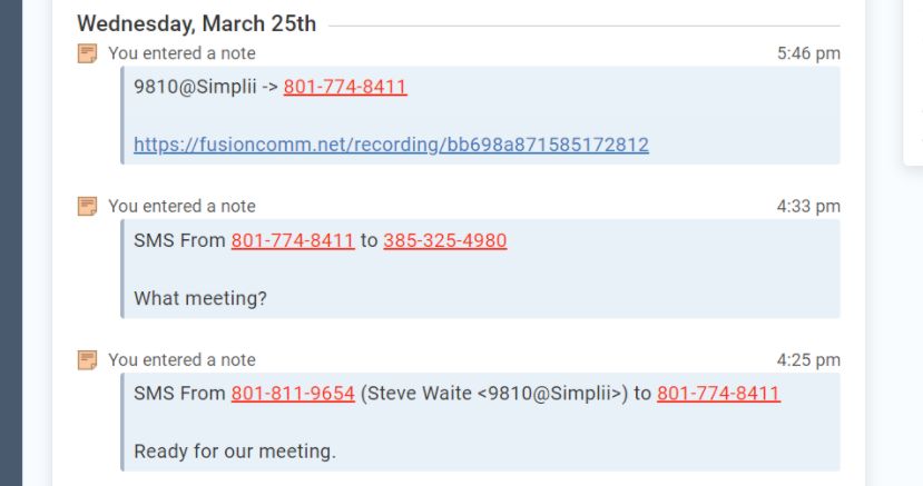 Simplii Call / Text Logs in LACRM