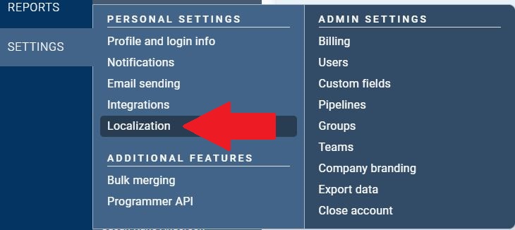 Localization setting