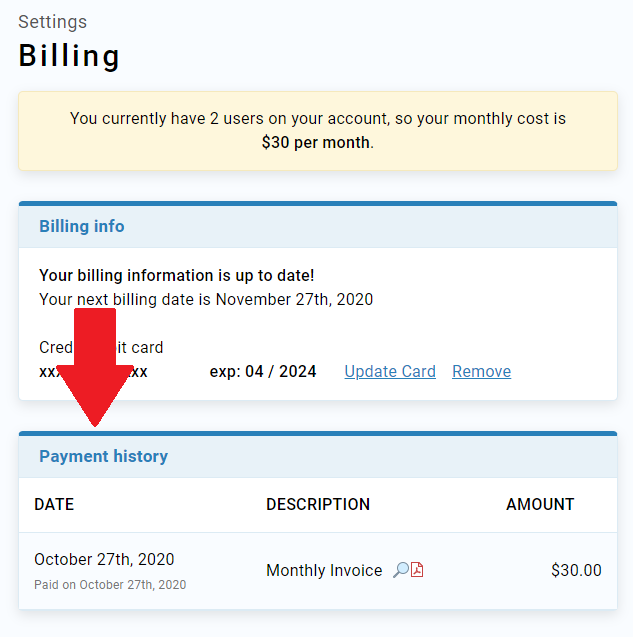 Payment history