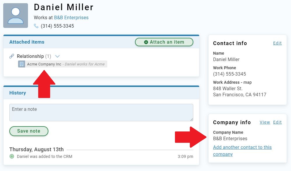 Contact with company relationship and primary company
