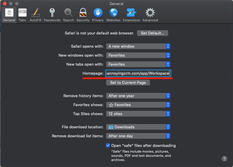Make LACRM your home page in Safari