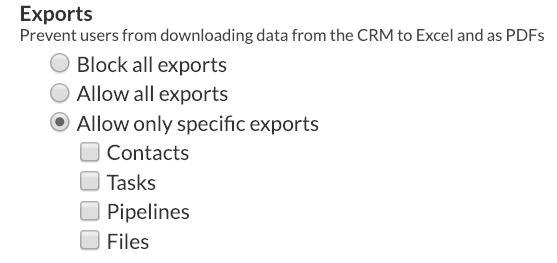 Exporting permissions options