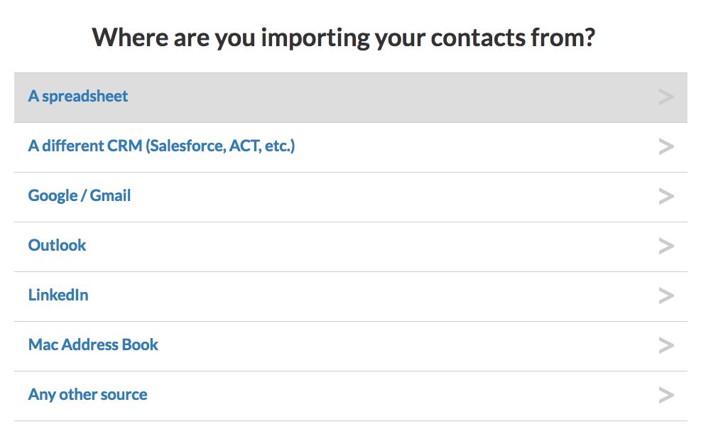 Select your importing source