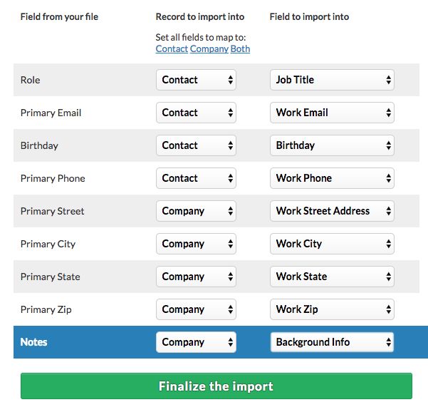 Map your data to the contact and company records