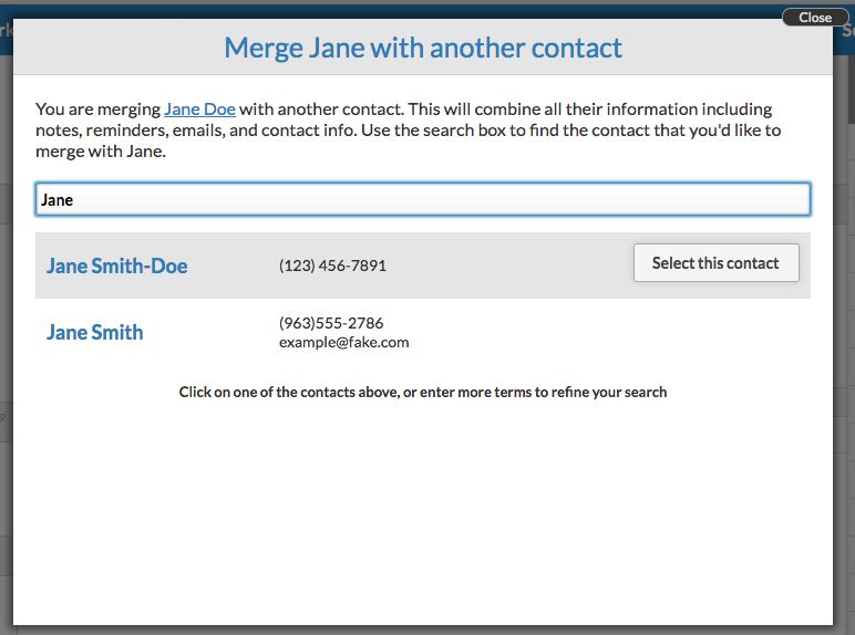 Select the correct contact to merge