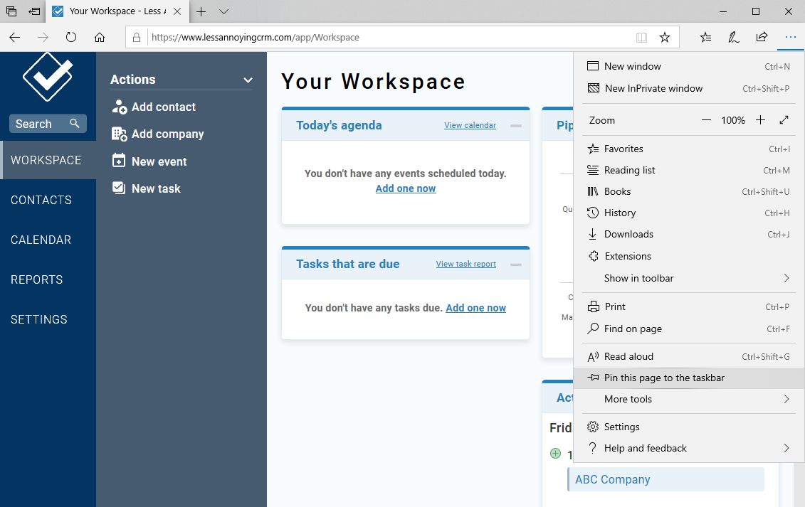 Create a shortcut to LACRM in Edge on Windows 10