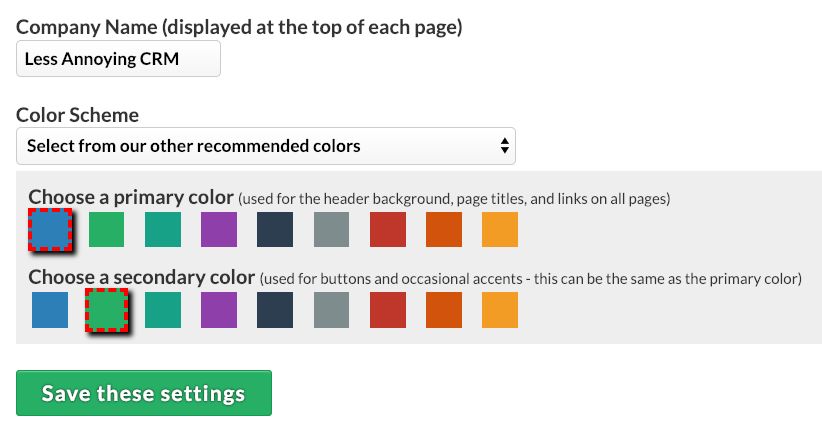 Less Annoying CRM lets you choose your color palette