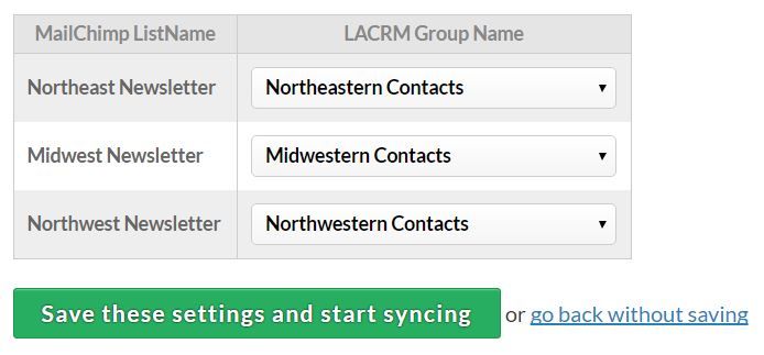 Syncing groups with lists in MailChimp