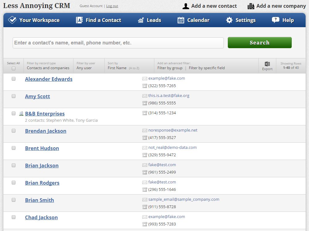 Contact management in Less Annoying CRM