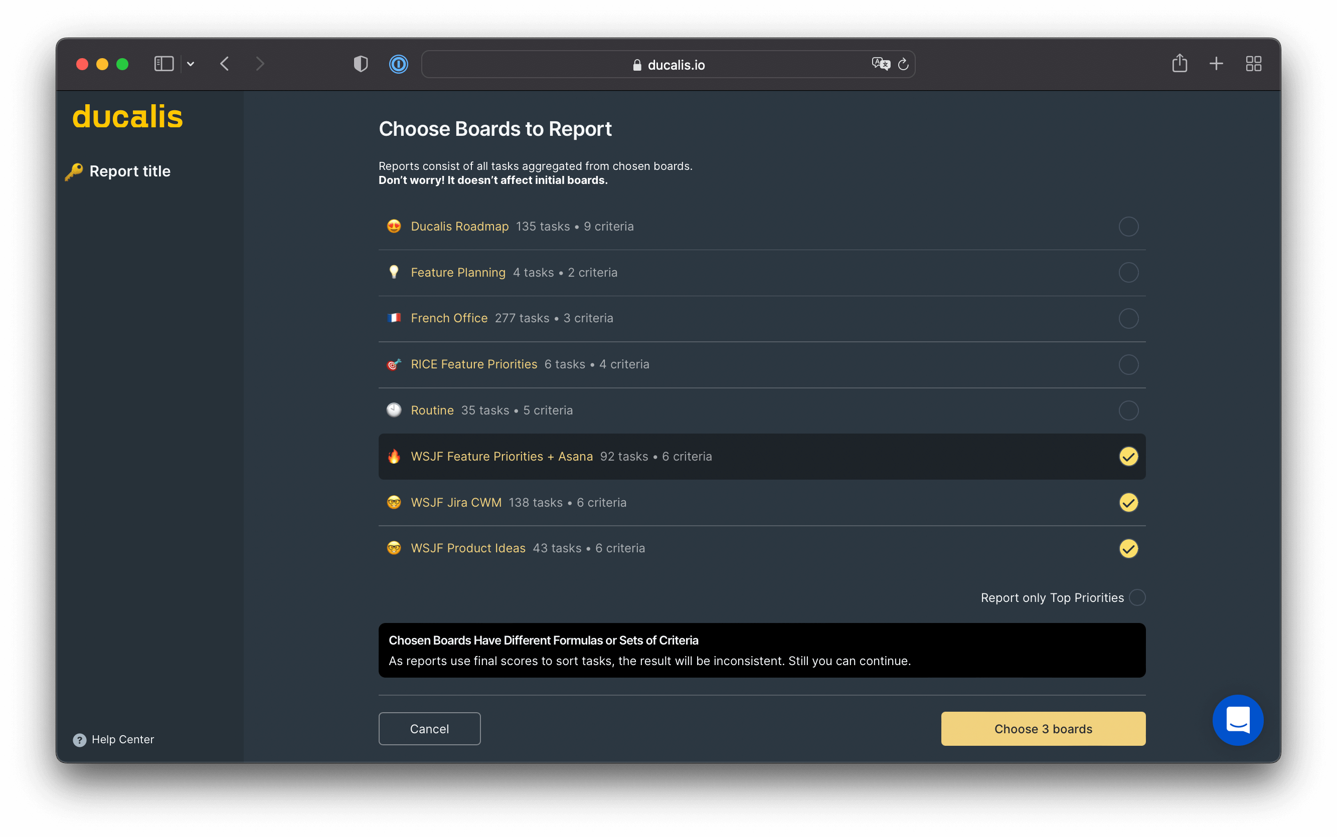 Report Board for end-to-end prioritization