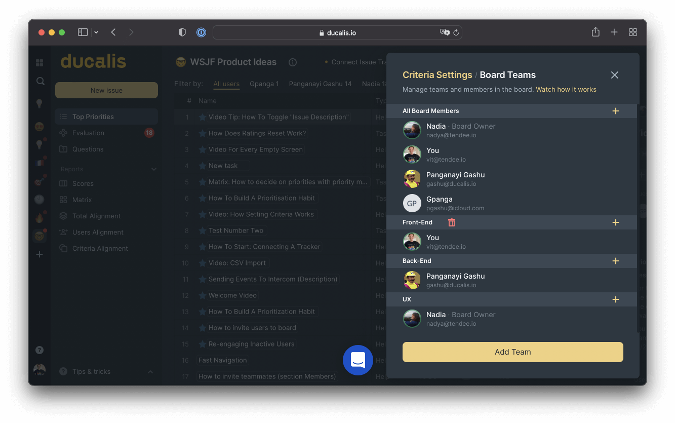 Ducalis.io team prioritization