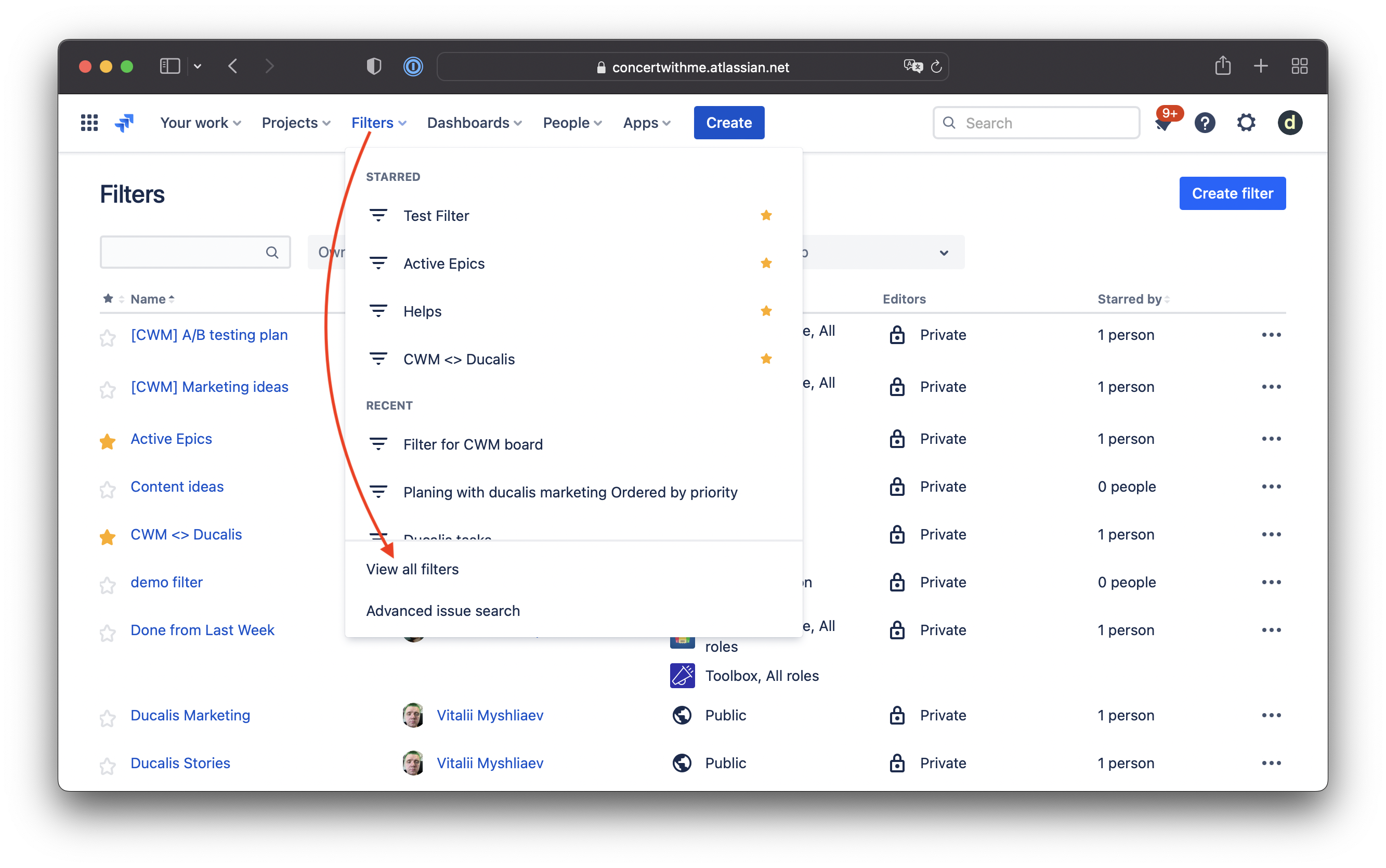 Create new Jira Filter