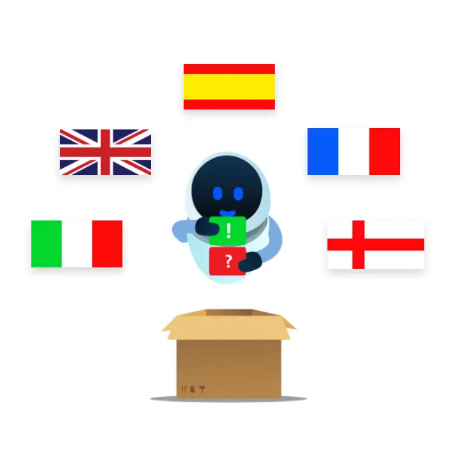 Illustration eines HR-Chatbots, der Inhalte in verschiedenen Sprachen zur Verfügung stellt