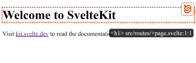 Image showing svelte inspector working on a skelton sveltekit project