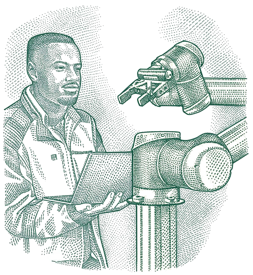 Illustration of a man working with a life science microscope