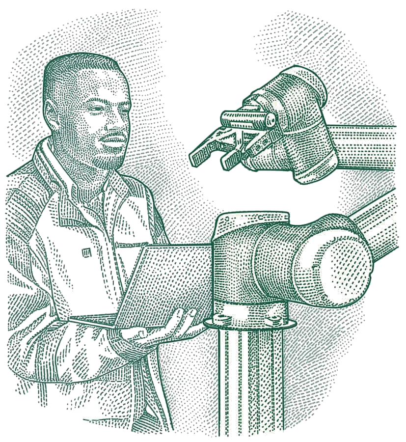 Illustration of a man working with a life science microscope