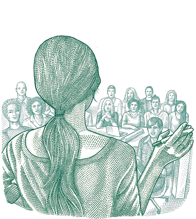 Illustration of a woman speaking to a crowd