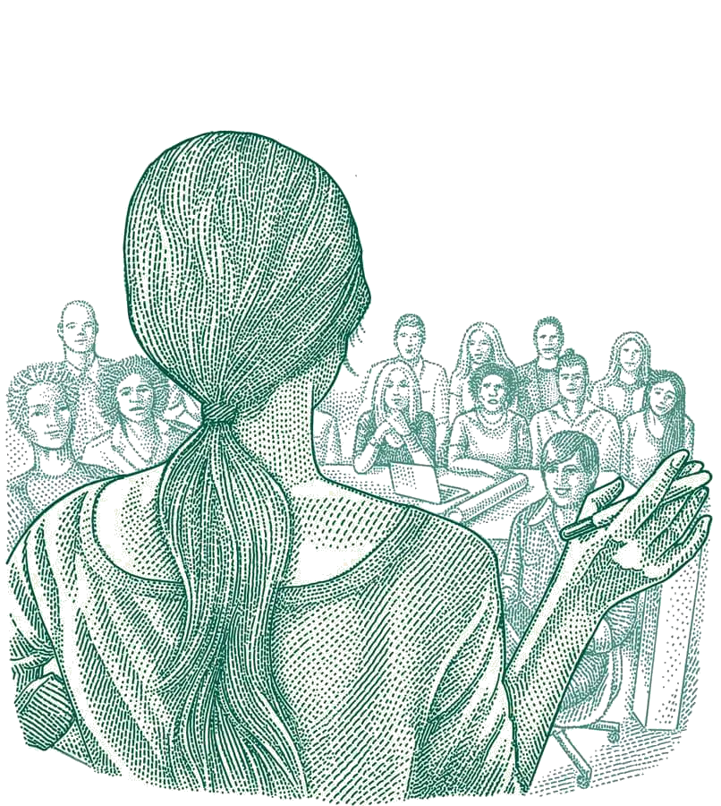 Illustration of a woman speaking to a crowd
