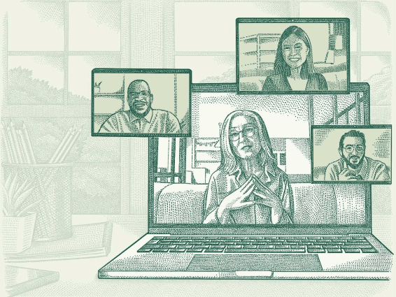 An illustration of several co-workers on zoom