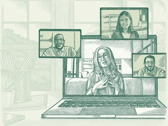 An illustration of several co-workers on zoom