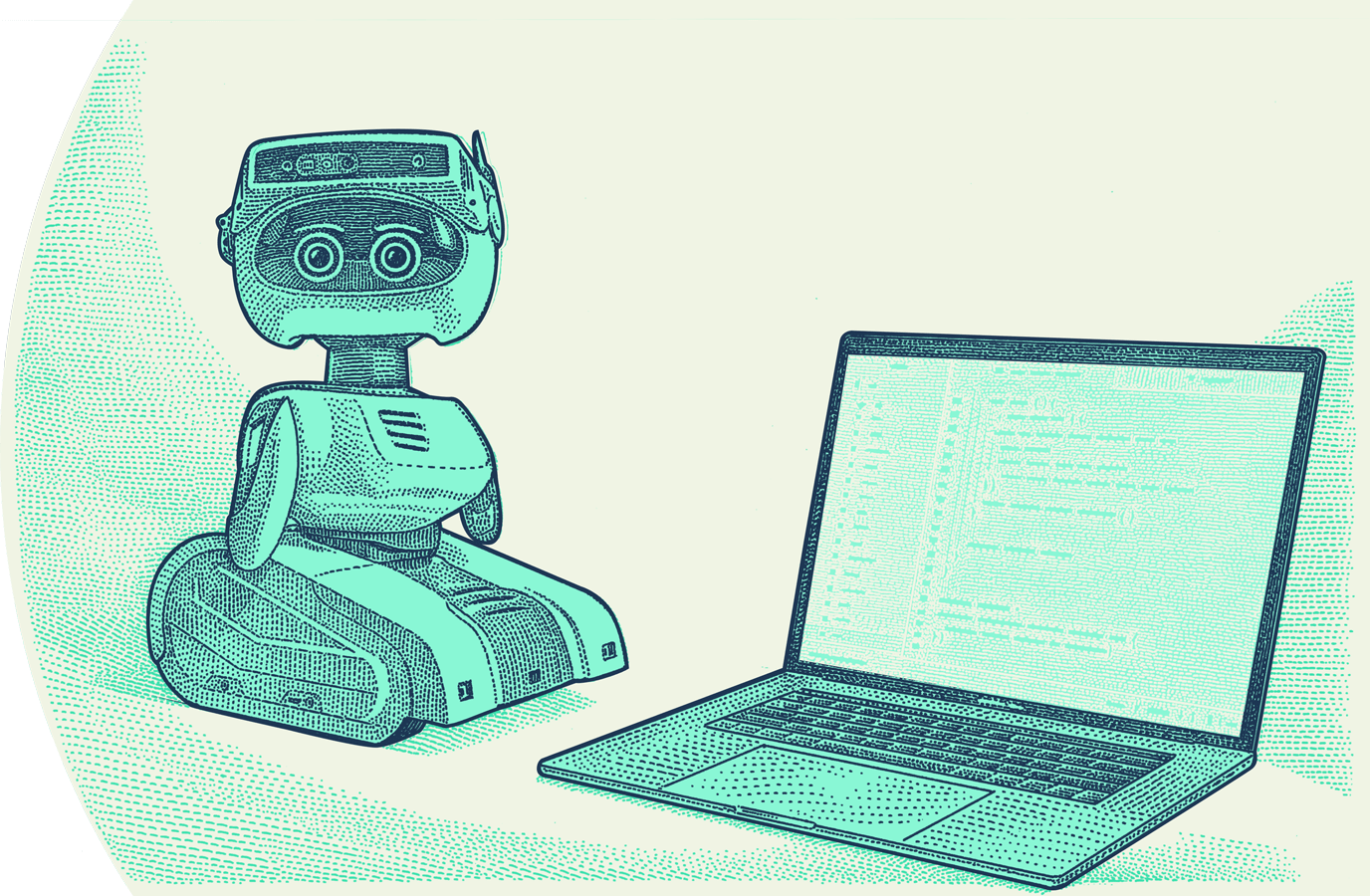 Illustration of a robot using a computer