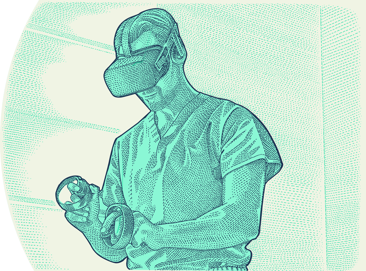 Illustration of a man using VR goggles