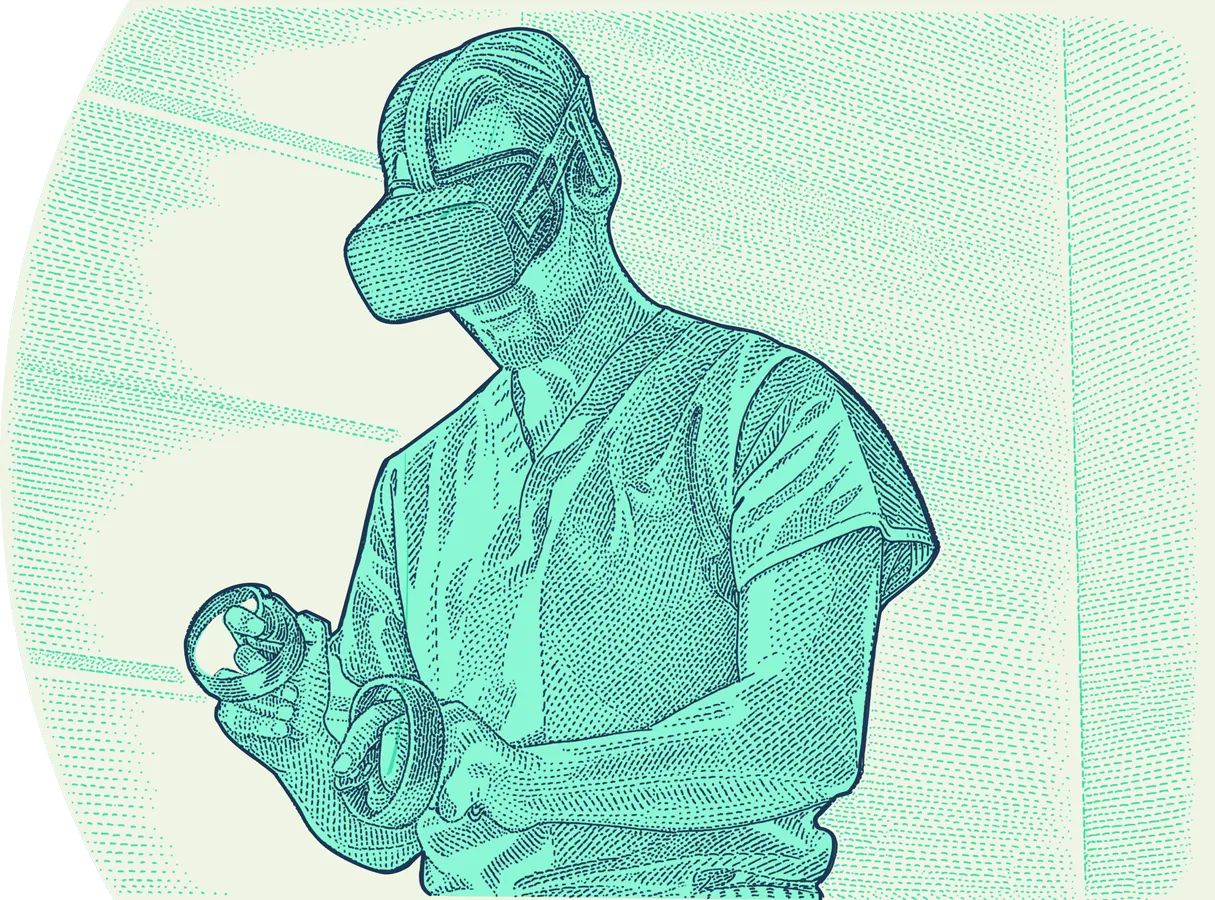Illustration of a man using VR goggles