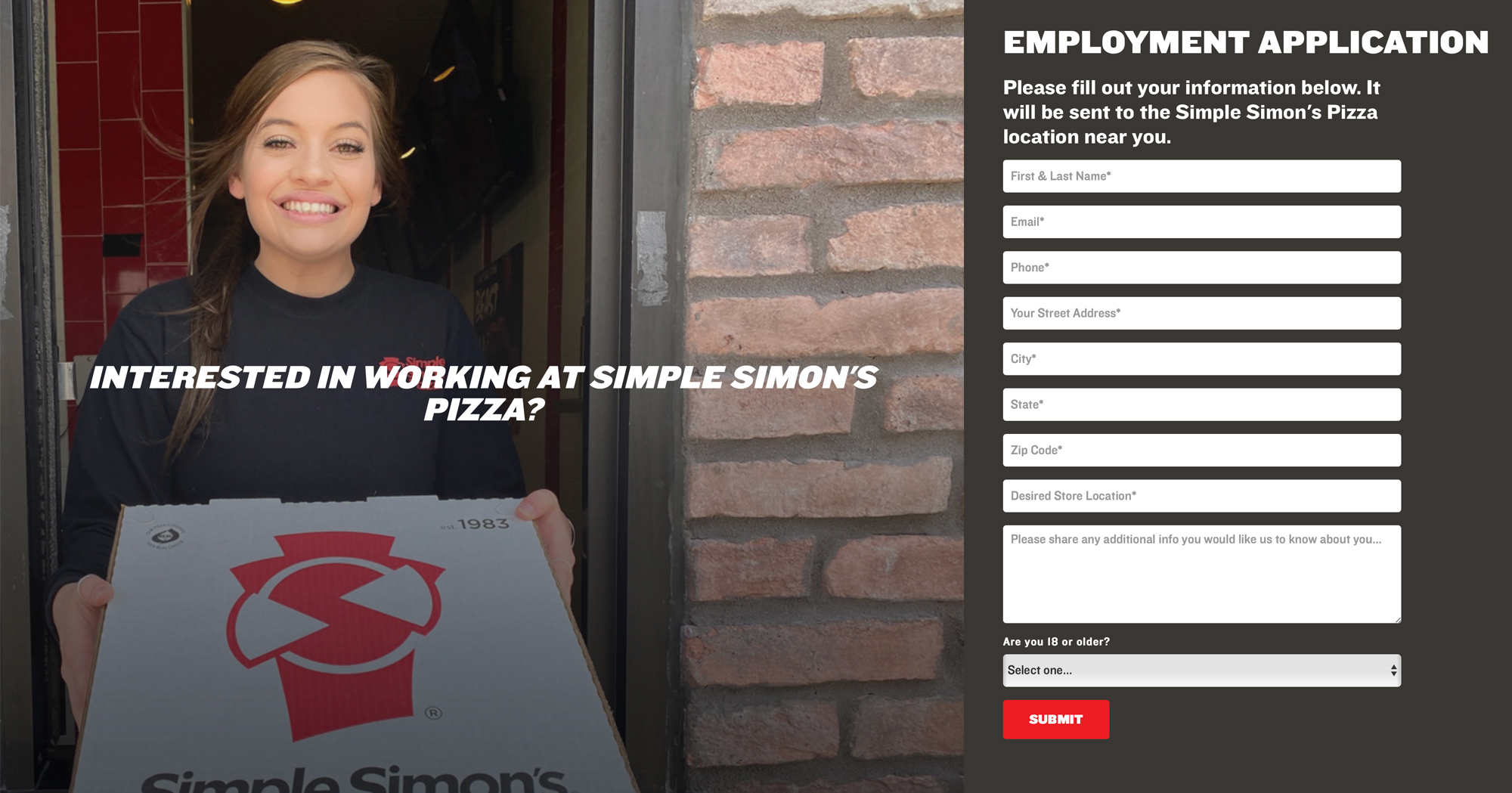 Simple Simon's Pizza Employment Application
