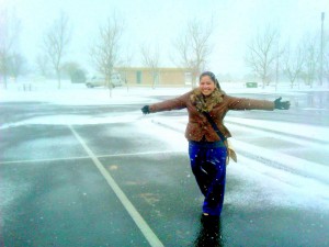 Maria walking in a winter wonderland!