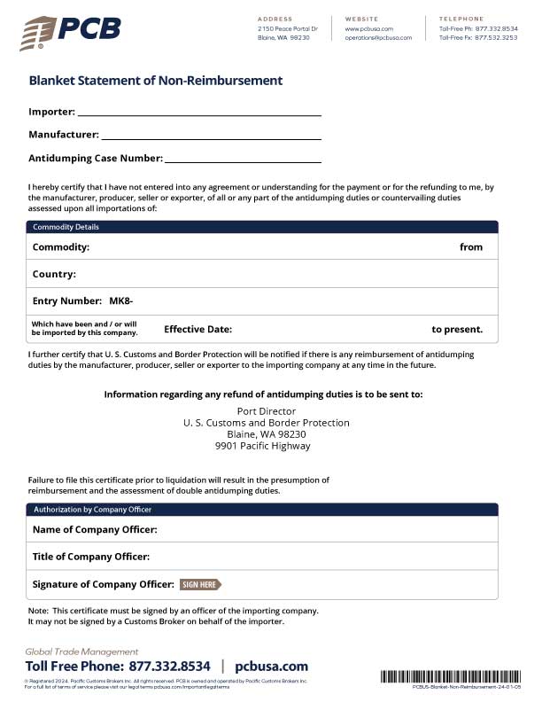US Customs Forms (PDF) PCBUS