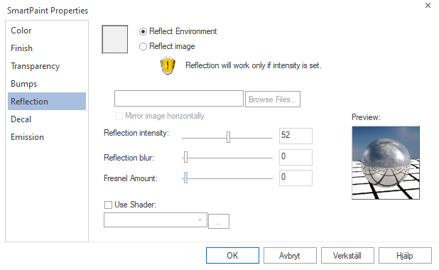 refleksjon i ironcad