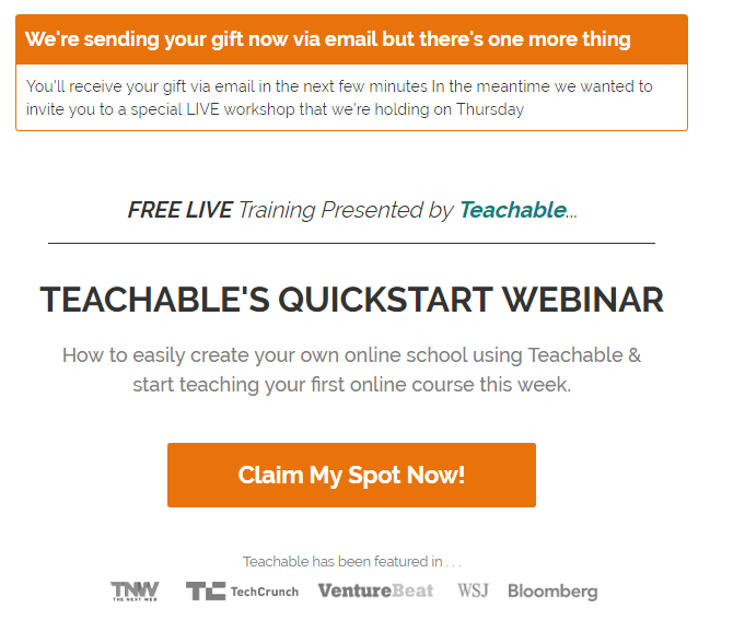 Teachable thank you page