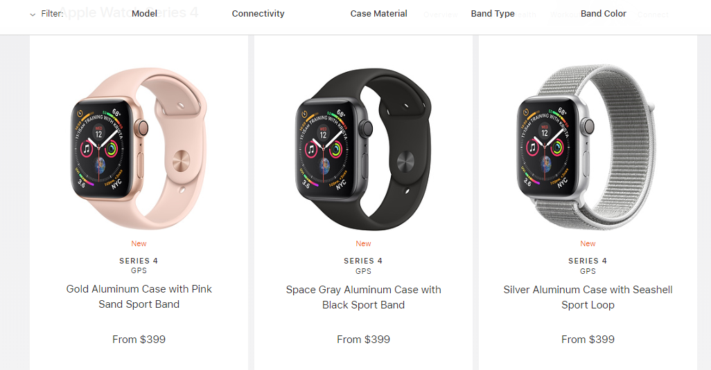 apple website showing apple watches against white background