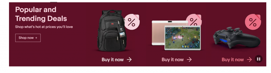 screenshot of ebay promotional banners